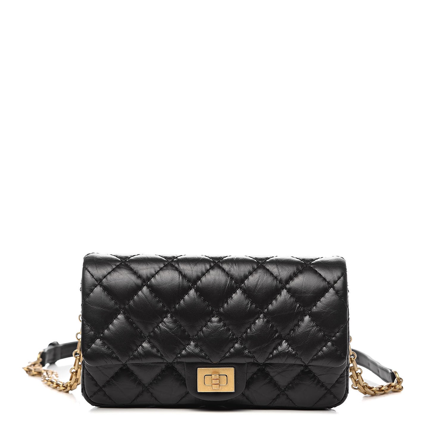 Aged Calfskin Quilted 2.55 Reissue Chain Waist Bag Black
