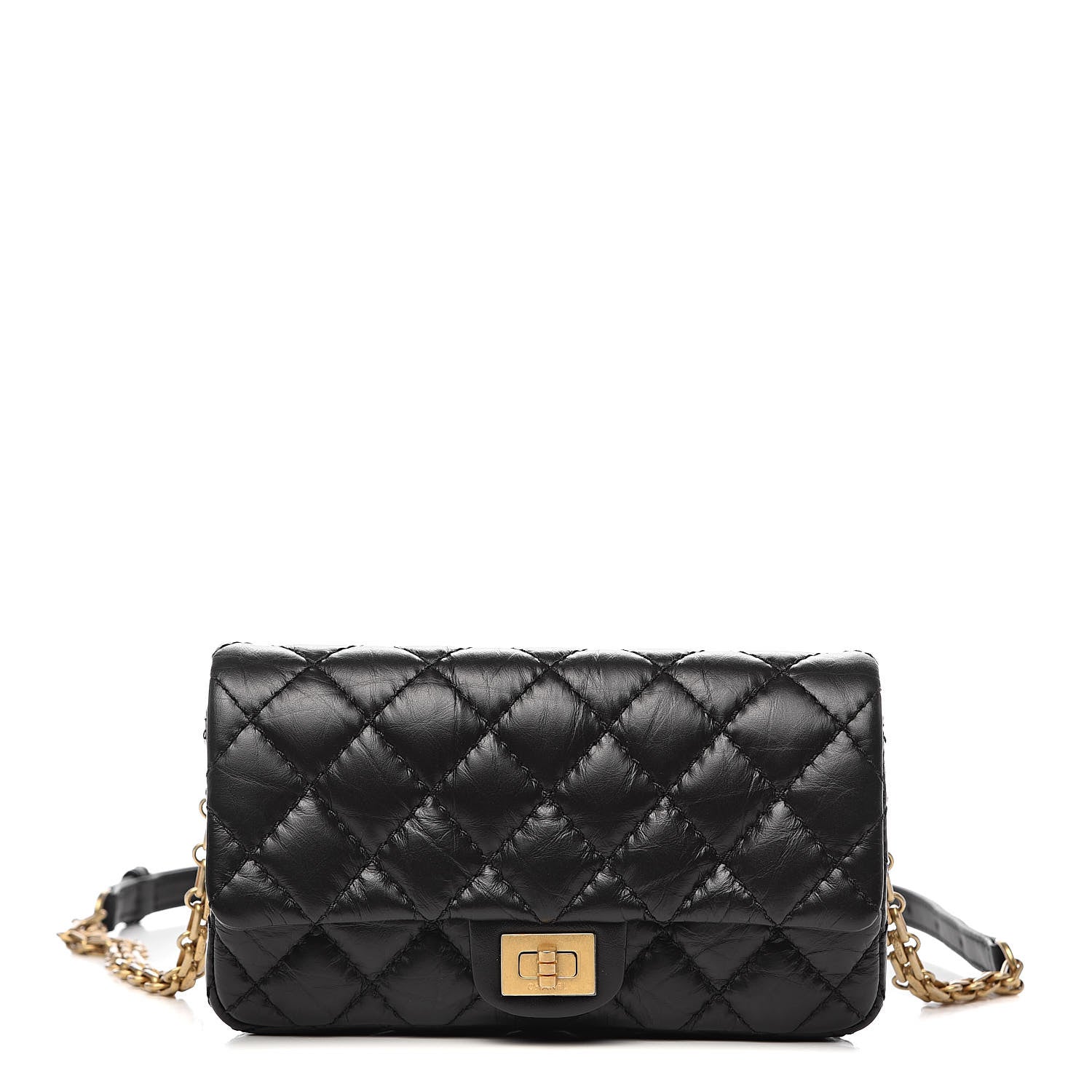 Chanel Aged Calfskin Quilted 2.55 Reissue Chain Waist Bag Black 1 of 11