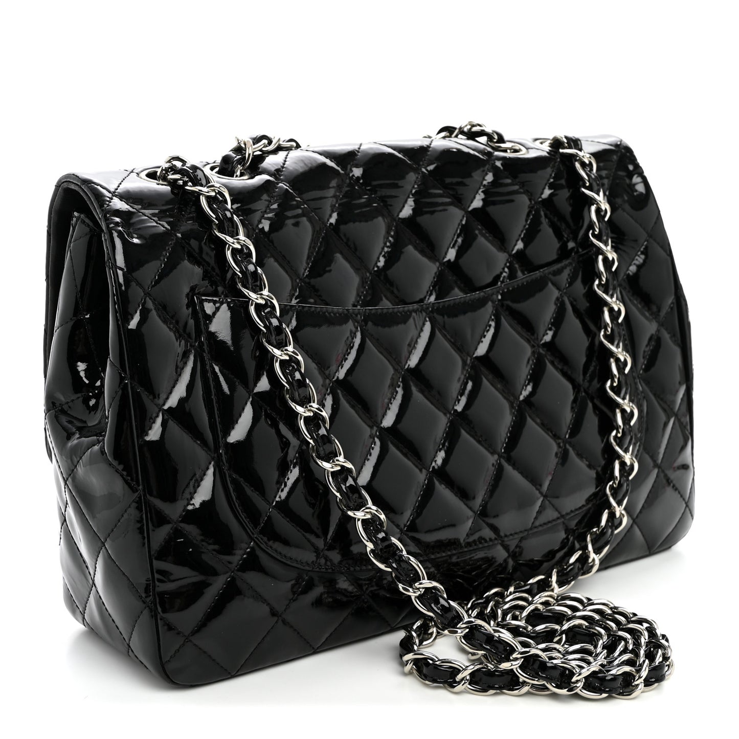 Patent Quilted Jumbo Single Flap Black