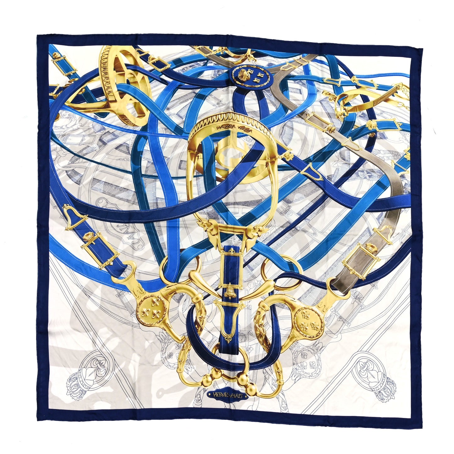 Silk Cavalcadour Voltigeur Scarf 90 Bleu Roy Creme Cobalt