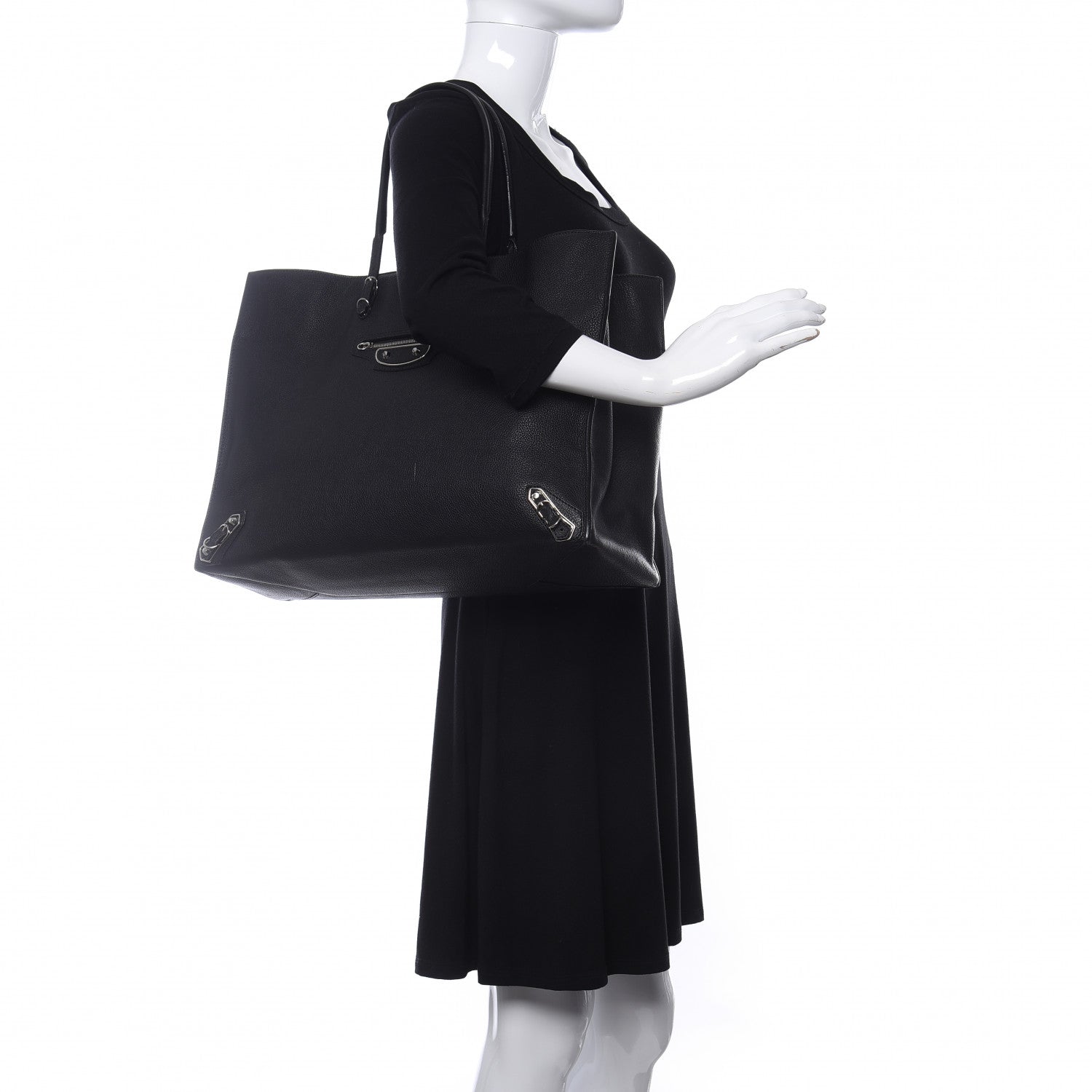 Balenciaga Grained Calfskin Silver Metallic Edge Hardware Papier A4 Tote Black 2 of 15