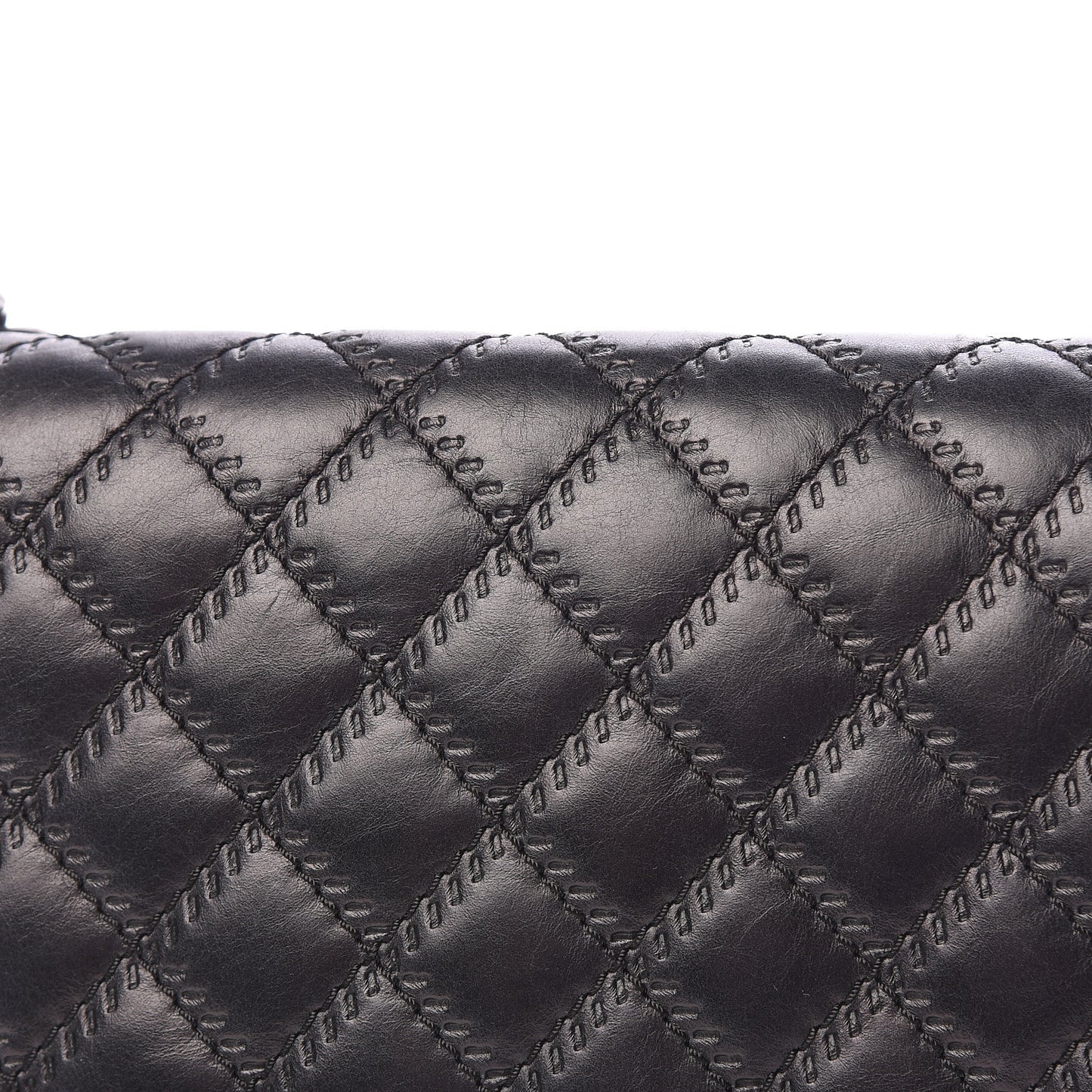 Calfskin Embossed Stitch Large Boy Flap Black