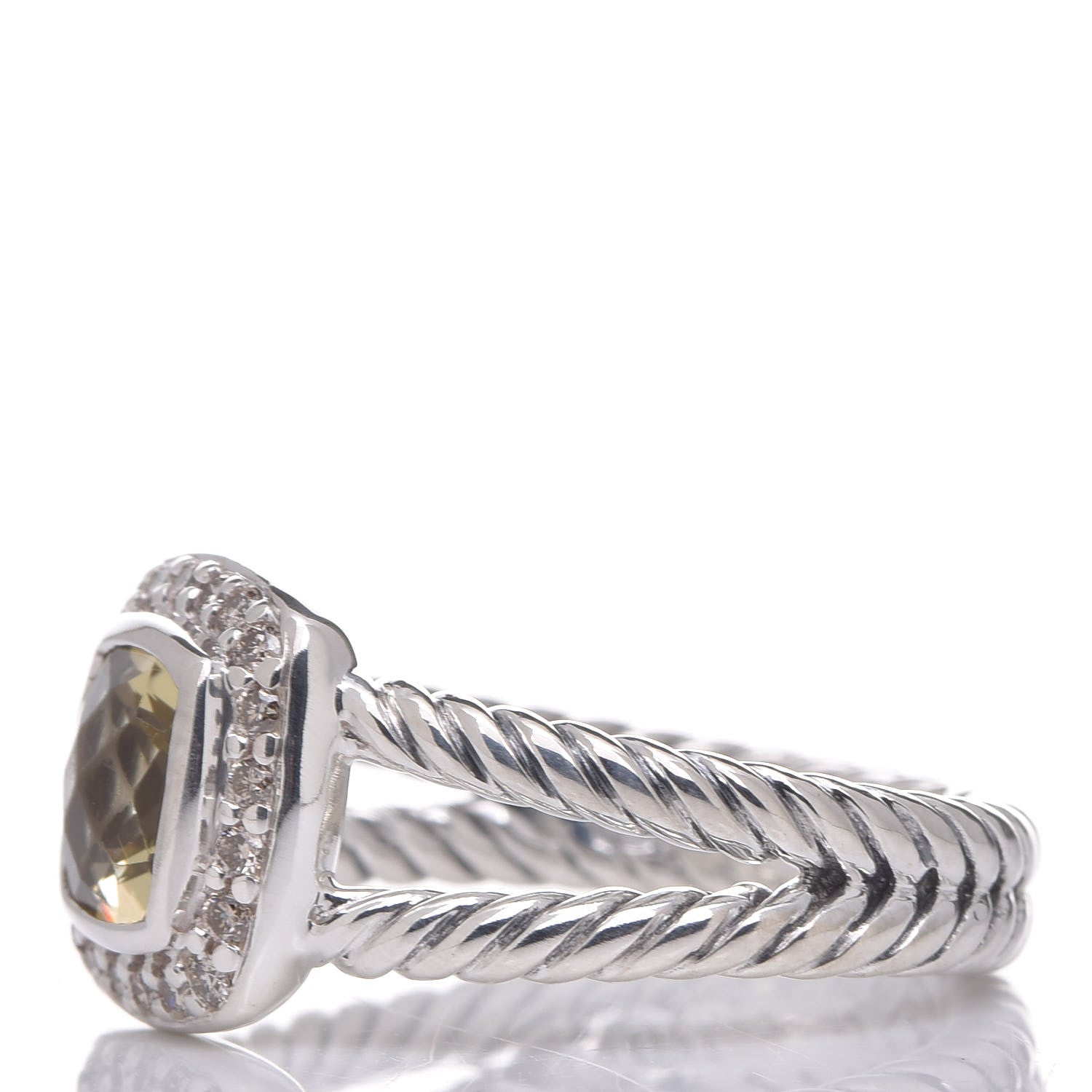 David Yurman Sterling Silver Diamond Prasiolite 7mm Petite Albion Ring 54 7 3 of 5