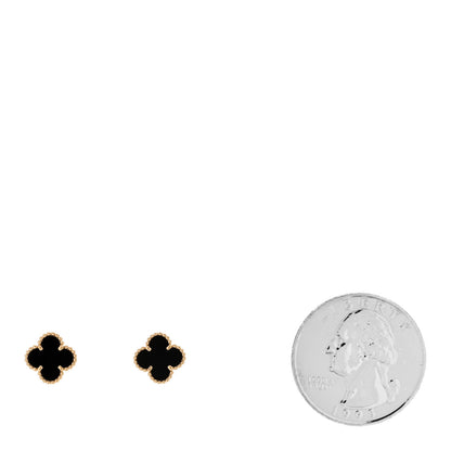 Van Cleef & Arpels 18K Yellow Gold Black Onyx Sweet Alhambra Earrings 2 of 5
