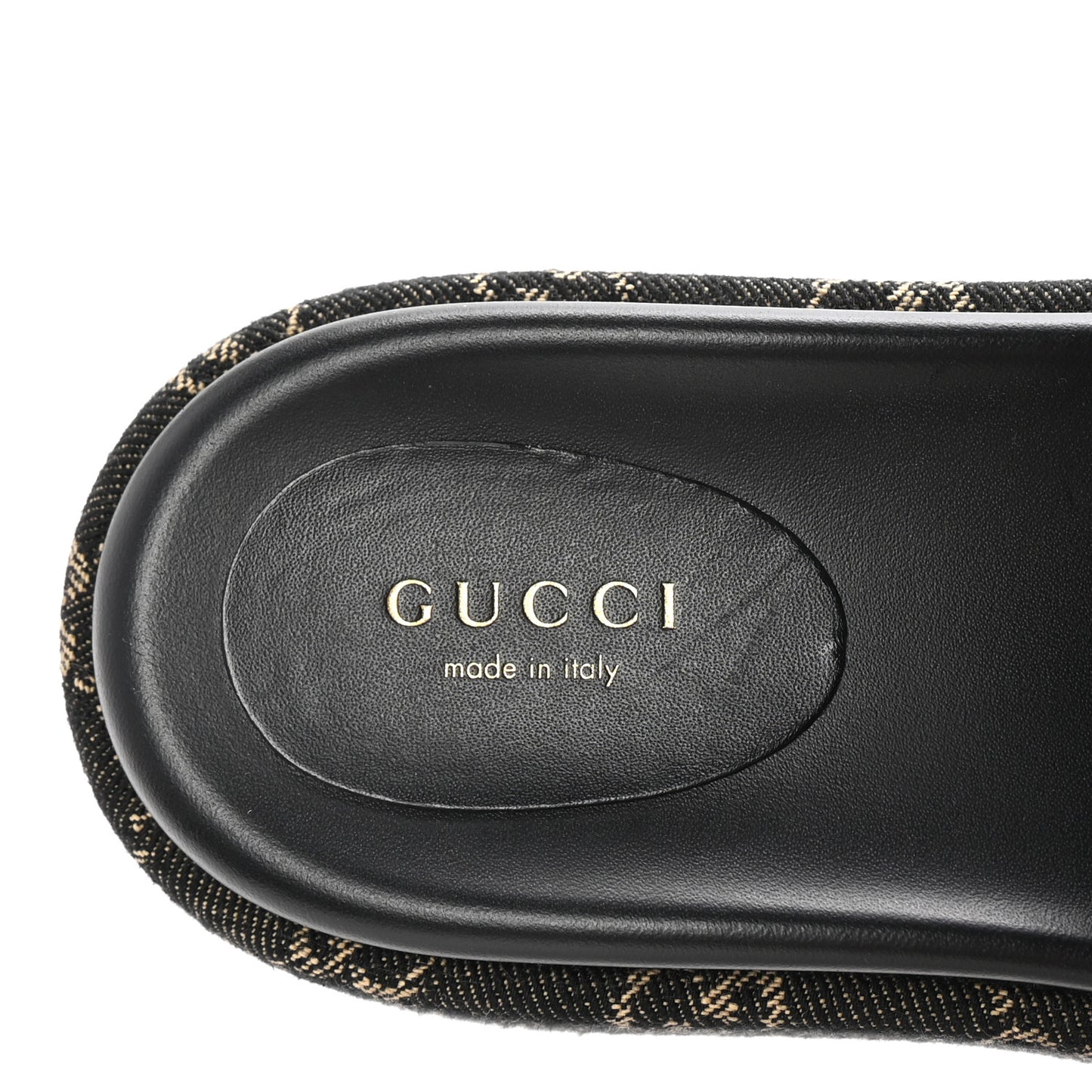 Jacquard Black Denim GG Monogram Angelina Platform 55mm Slide Sandals 37 Black Ivory