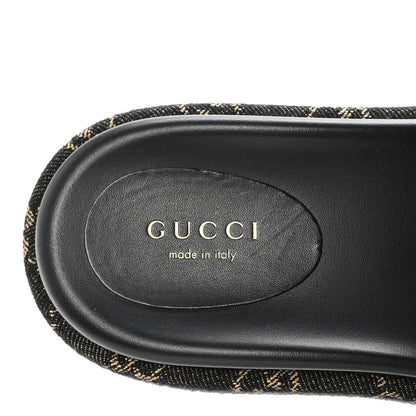 Gucci Jacquard Black Denim GG Monogram Angelina Platform 55mm Slide Sandals 37 Black Ivory 8 of 10