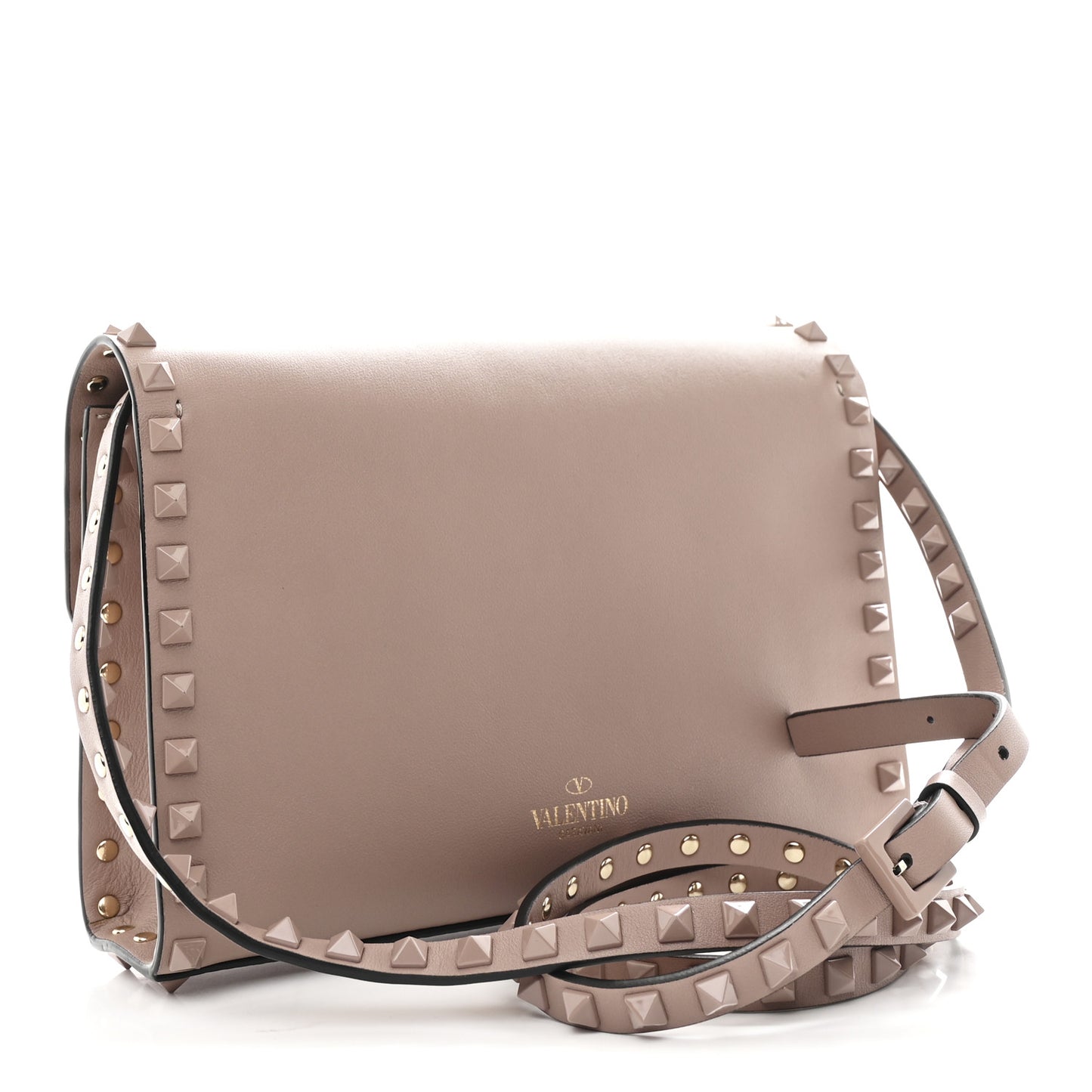Vitello Monochrome Medium Rockstud Flip Lock Crossbody Bag Poudre