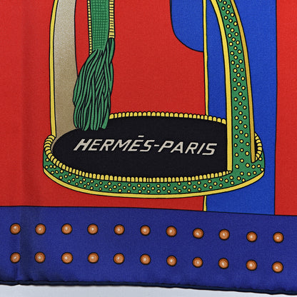 Hermes Silk Selle De Dignitaire Scarf 90 Rouge Violet Orange 4 of 5