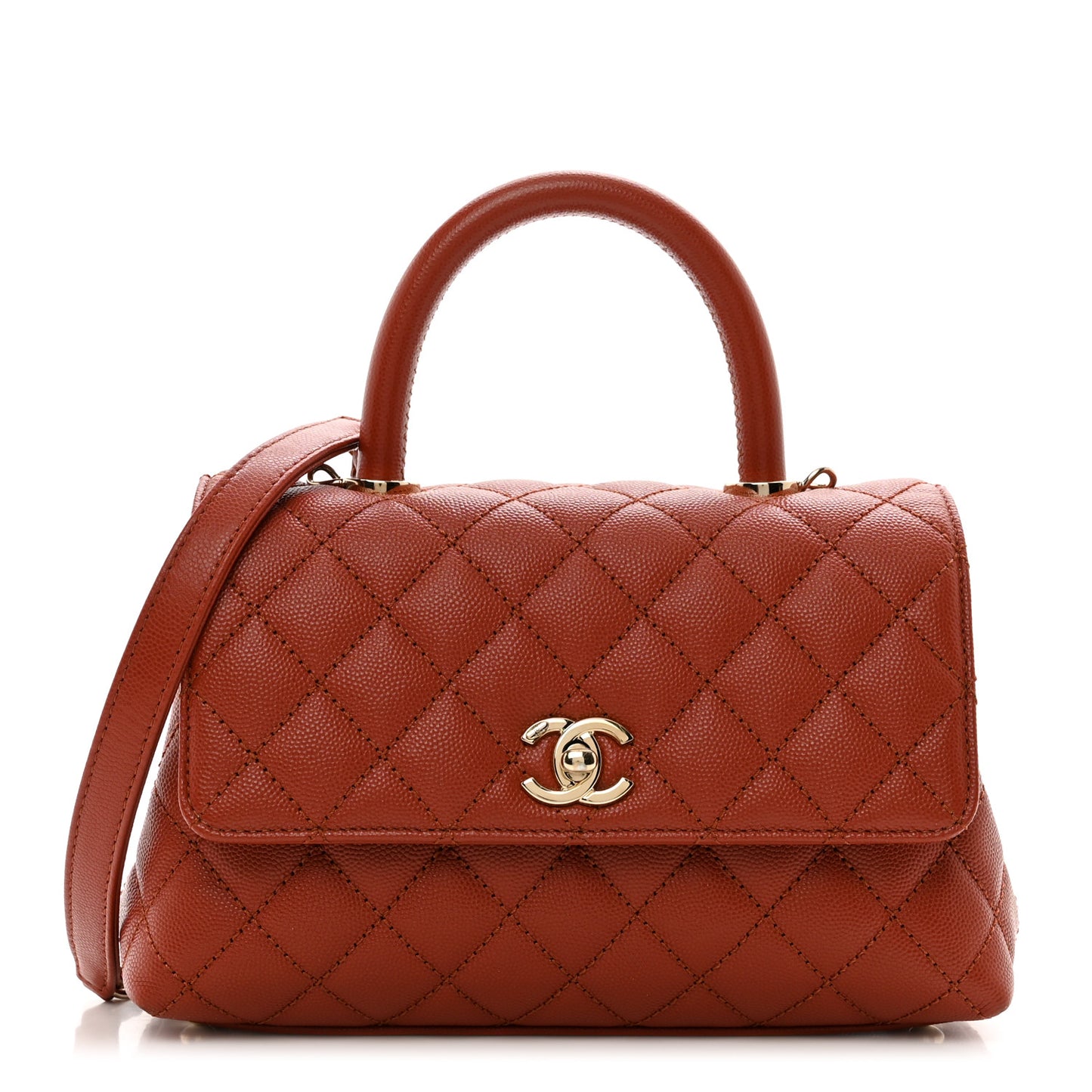 Caviar Quilted Mini Coco Handle Flap Brown