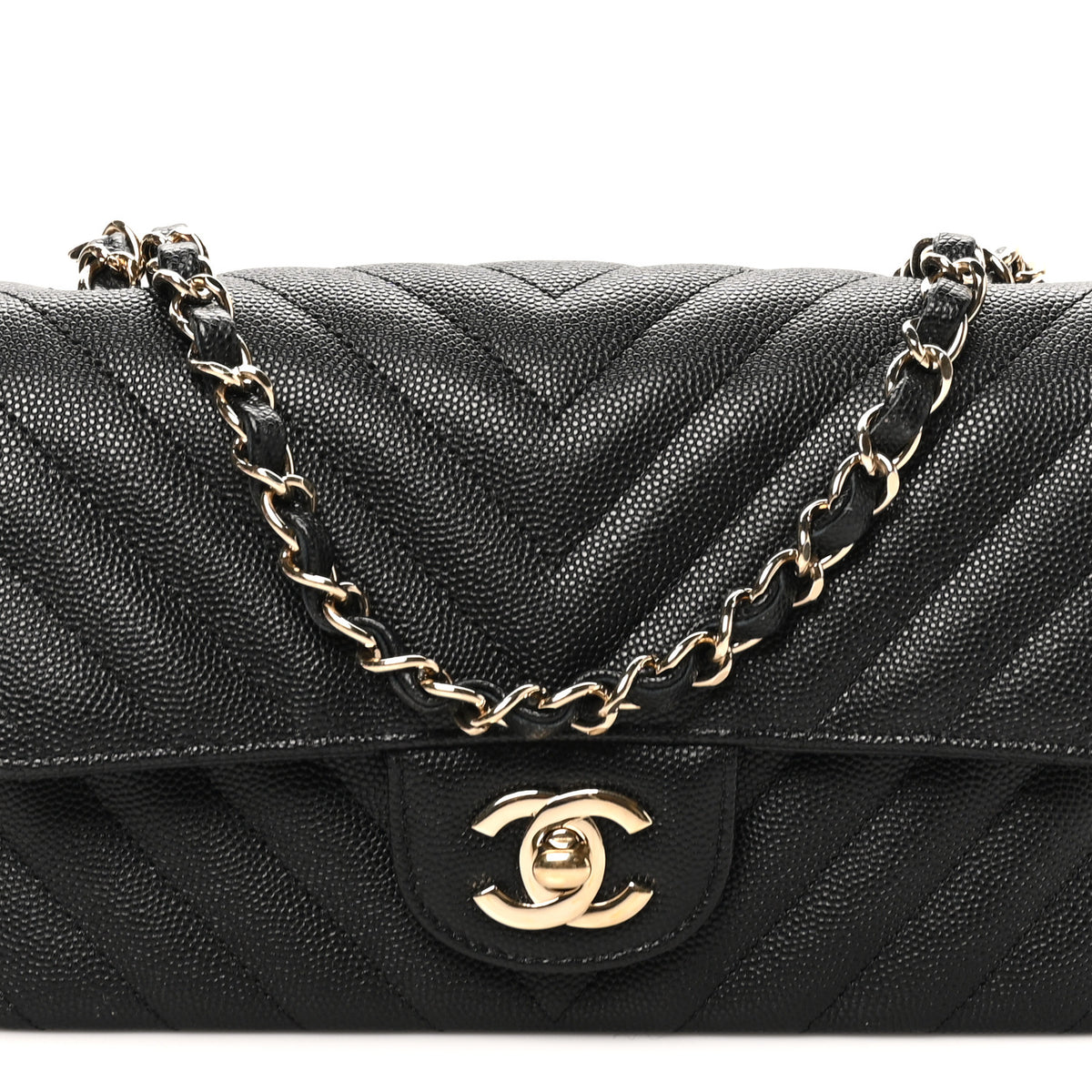 Caviar Chevron Quilted Mini Rectangular Flap Black