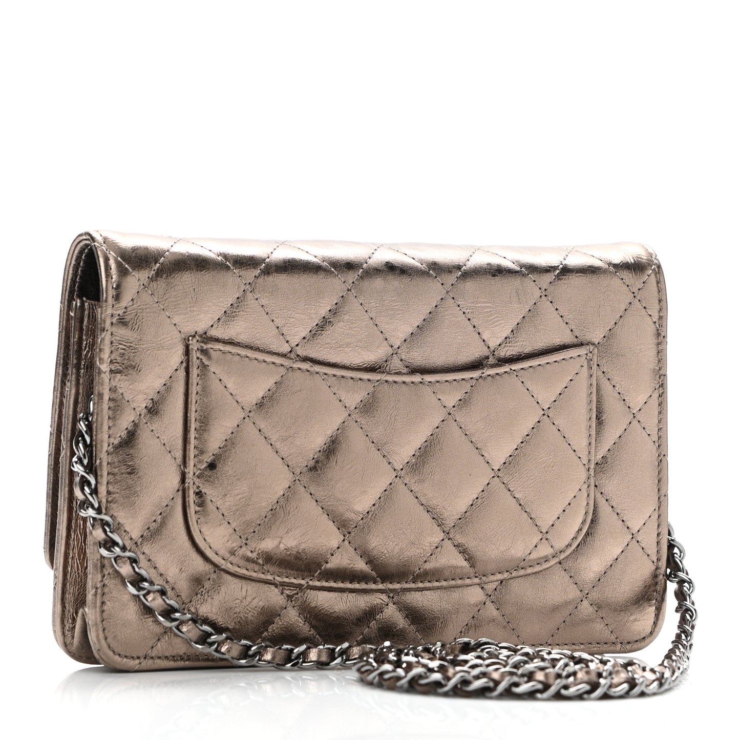 Metallic Aged Calfskin Quilted Reissue Wallet On Chain WOC Bronze