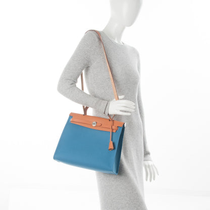 Hermes Vache Hunter Toile Herbag Zip 31 PM Azur Natural 2 of 9