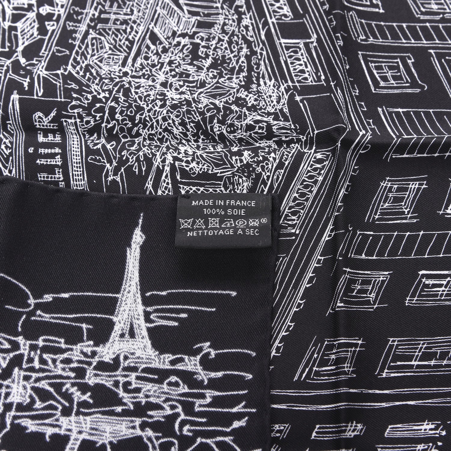 Hermes Silk Un Jardin Sur Le Toit Pocket Square Black White 4 of 4