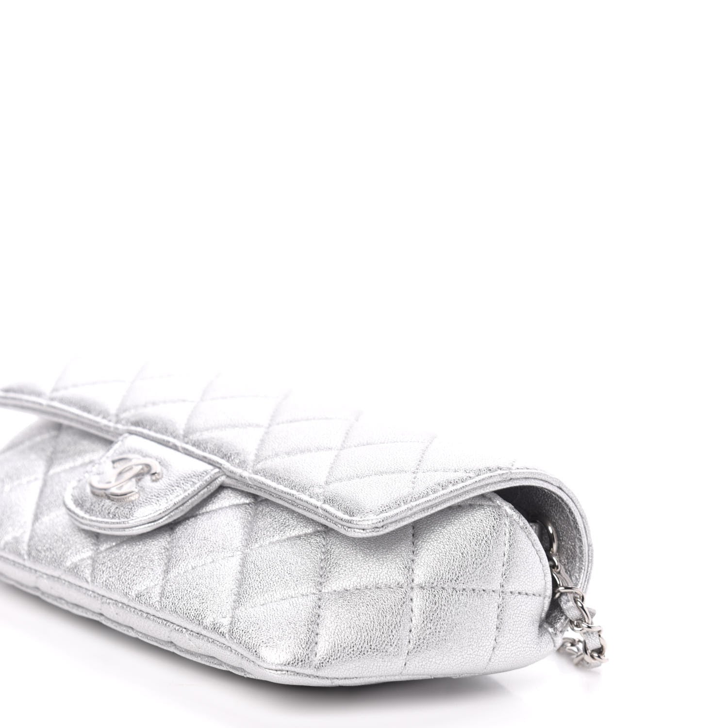 Chanel Metallic Lambskin Quilted Glasses Case With Chain Silver 10 of 11