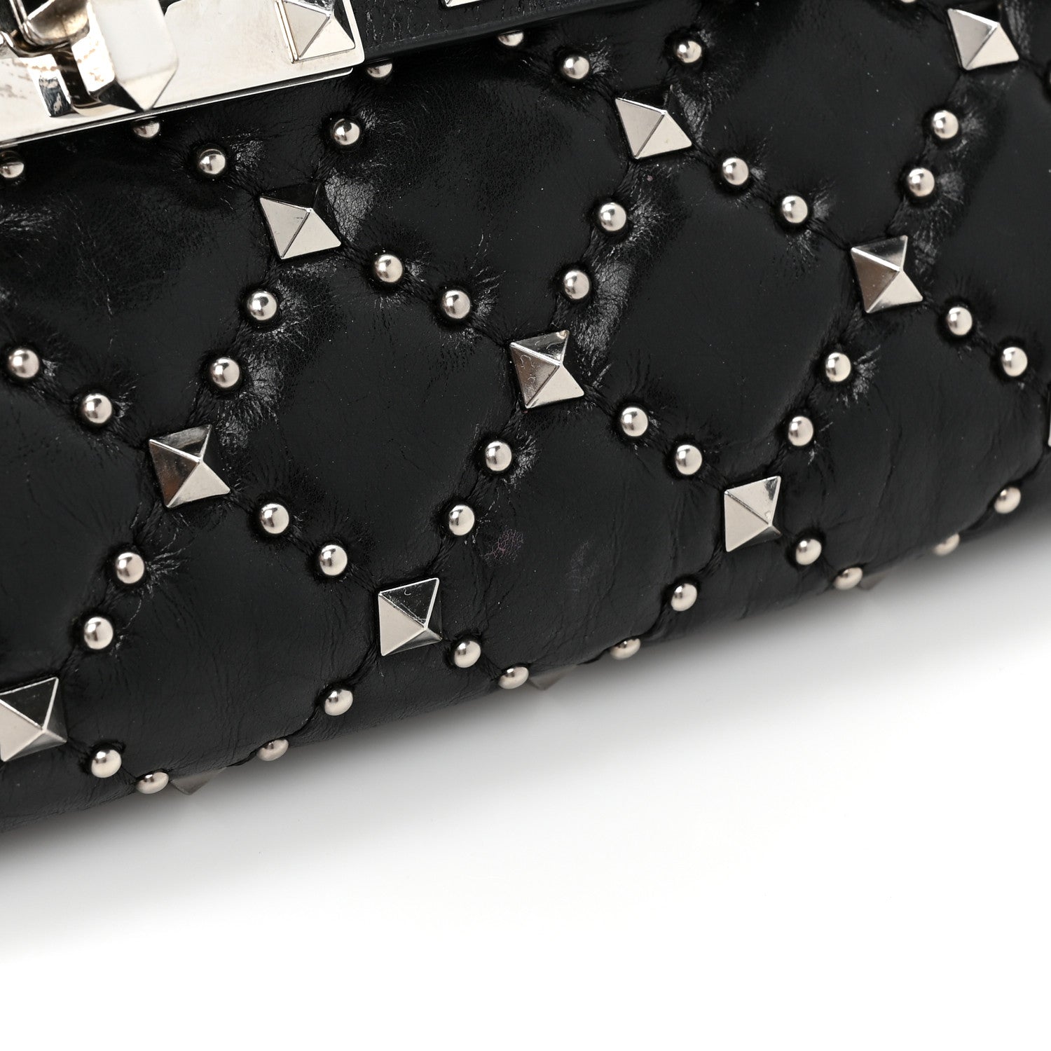 Valentino Garavani Craquele Nappa Beaded Rockstud Spike Wallet on Chain Black 13 of 13