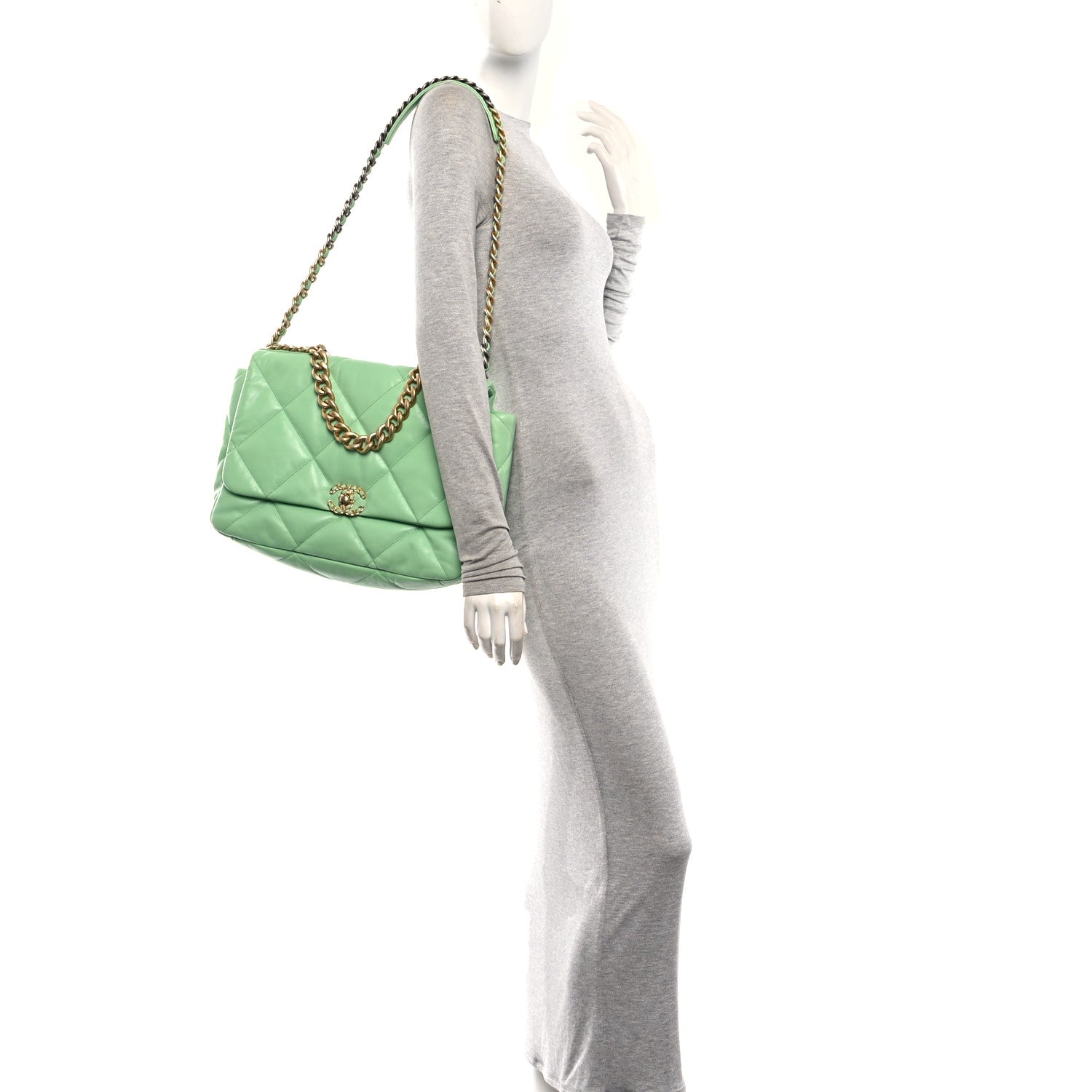 Chanel Lambskin Quilted Maxi Chanel 19 Flap Light Green 2 of 10
