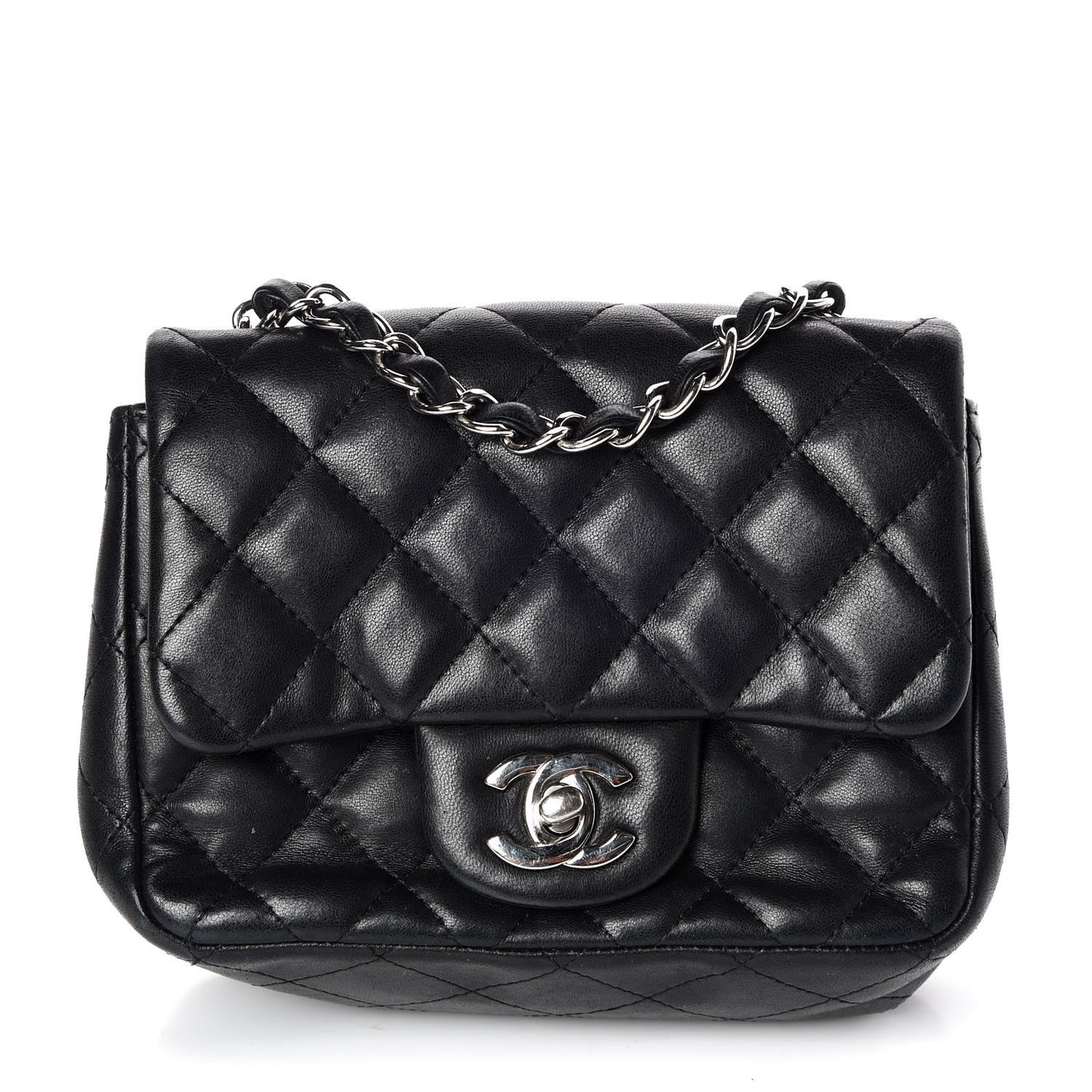 Lambskin Quilted Mini Square Flap Black