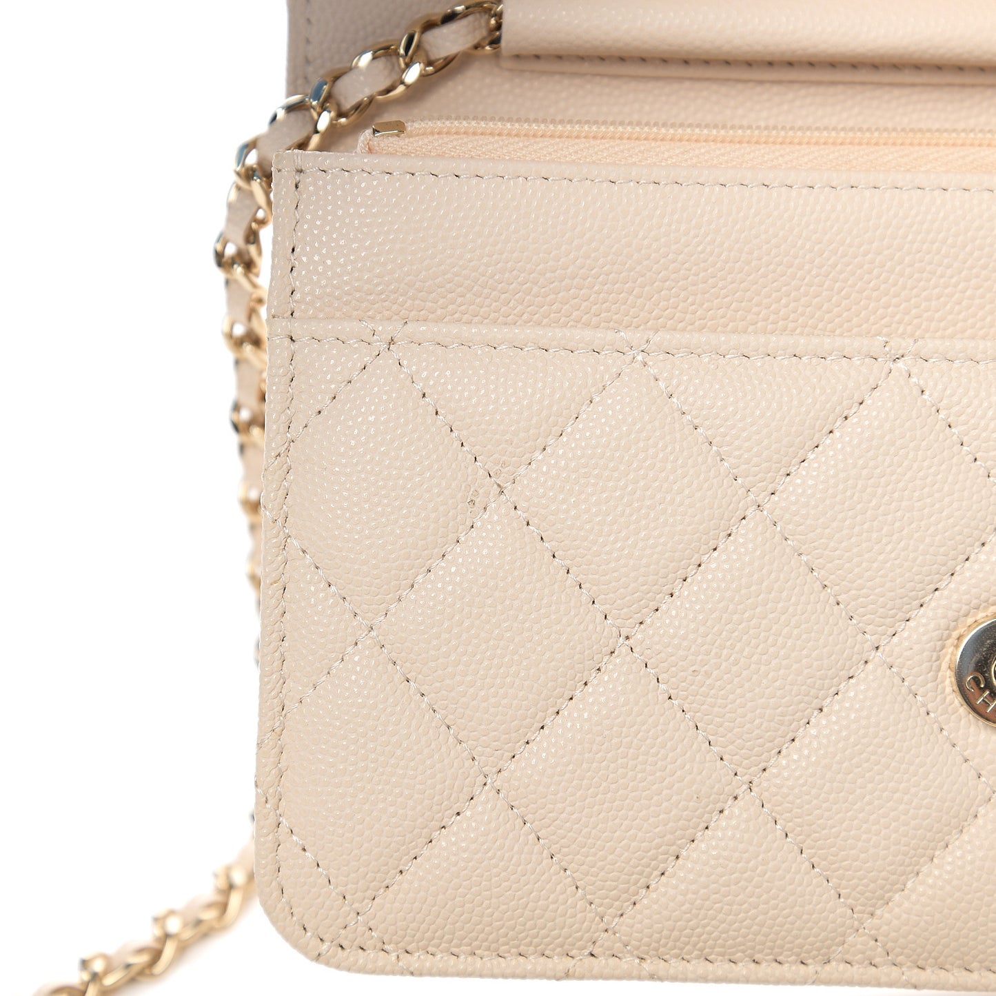 Caviar Quilted Wallet On Chain WOC Light Beige