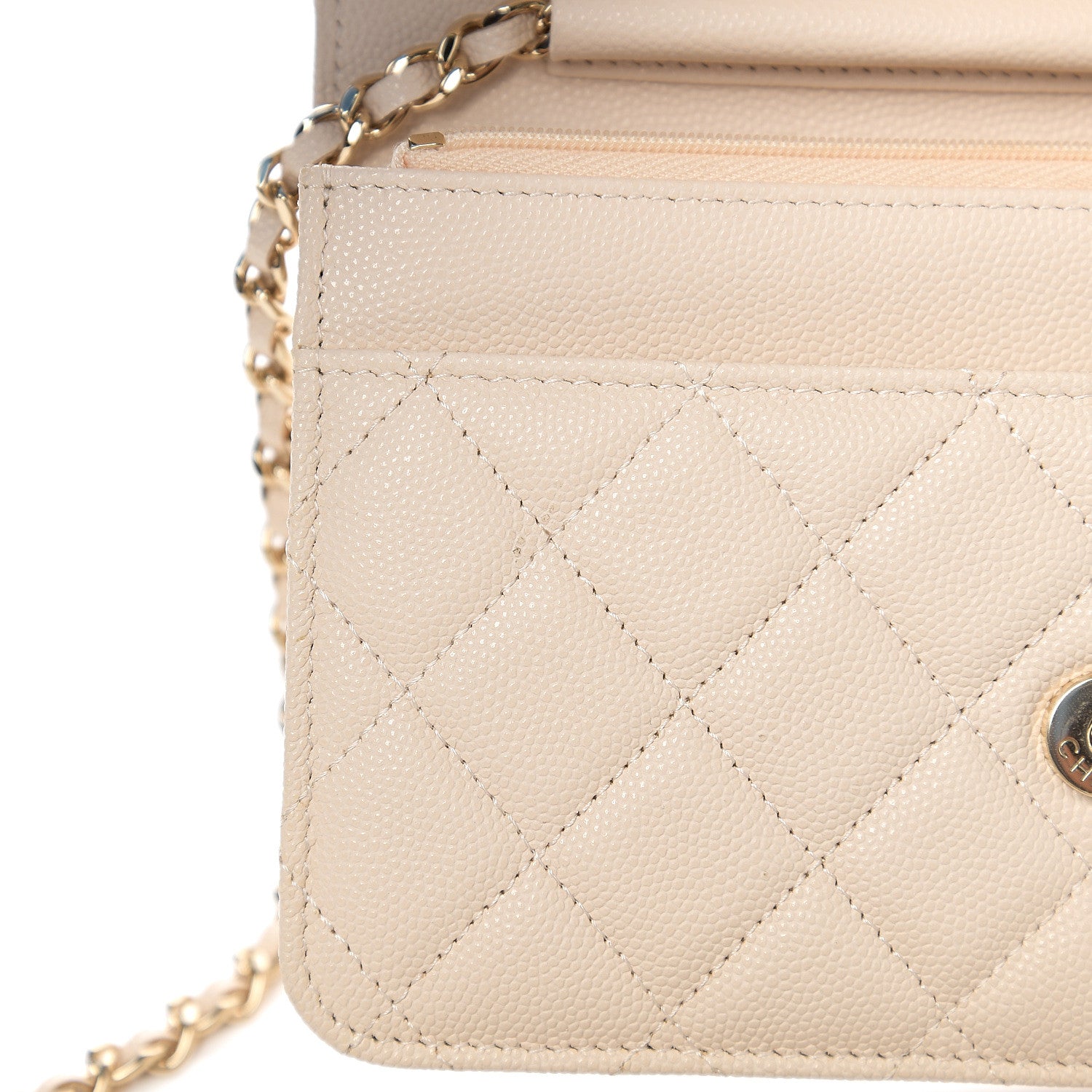 Chanel Caviar Quilted Wallet On Chain WOC Light Beige 11 of 13