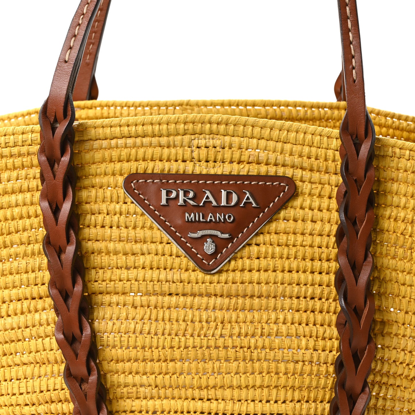 Paglia Vitello Woven Braided Basket Tote Yellow Cognac