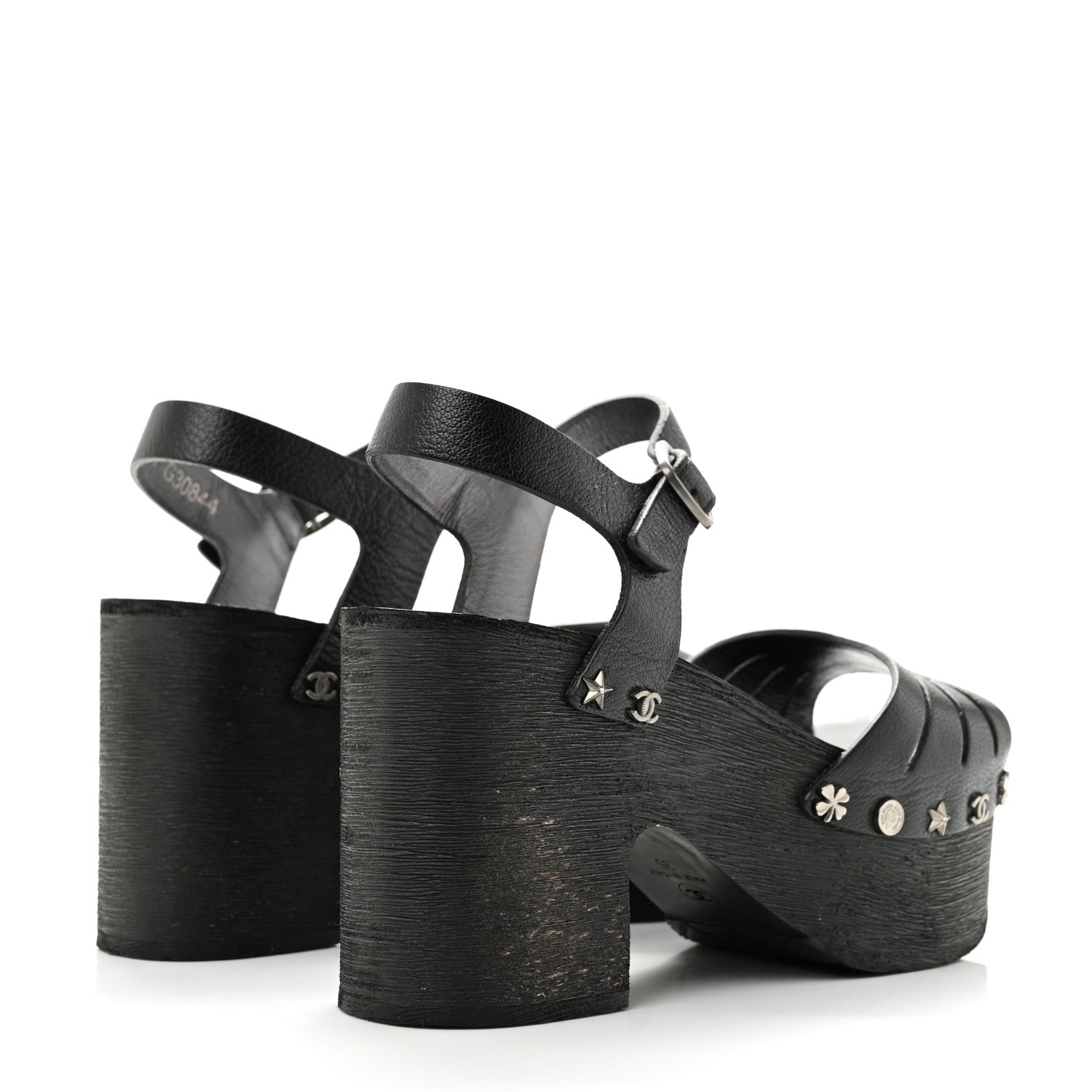 Chanel Goatskin Studded Platform Sandals 35 Black 5 of 10
