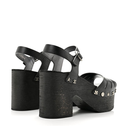 Chanel Goatskin Studded Platform Sandals 35 Black 5 of 10