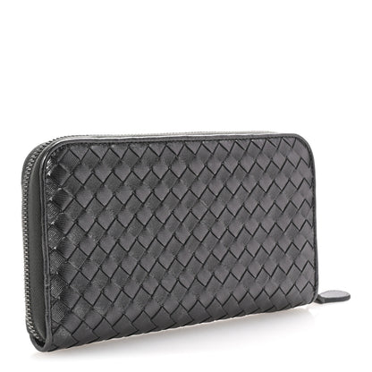 Bottega Veneta Metallic Nappa Intrecciato Zip Around Wallet Black 3 of 8
