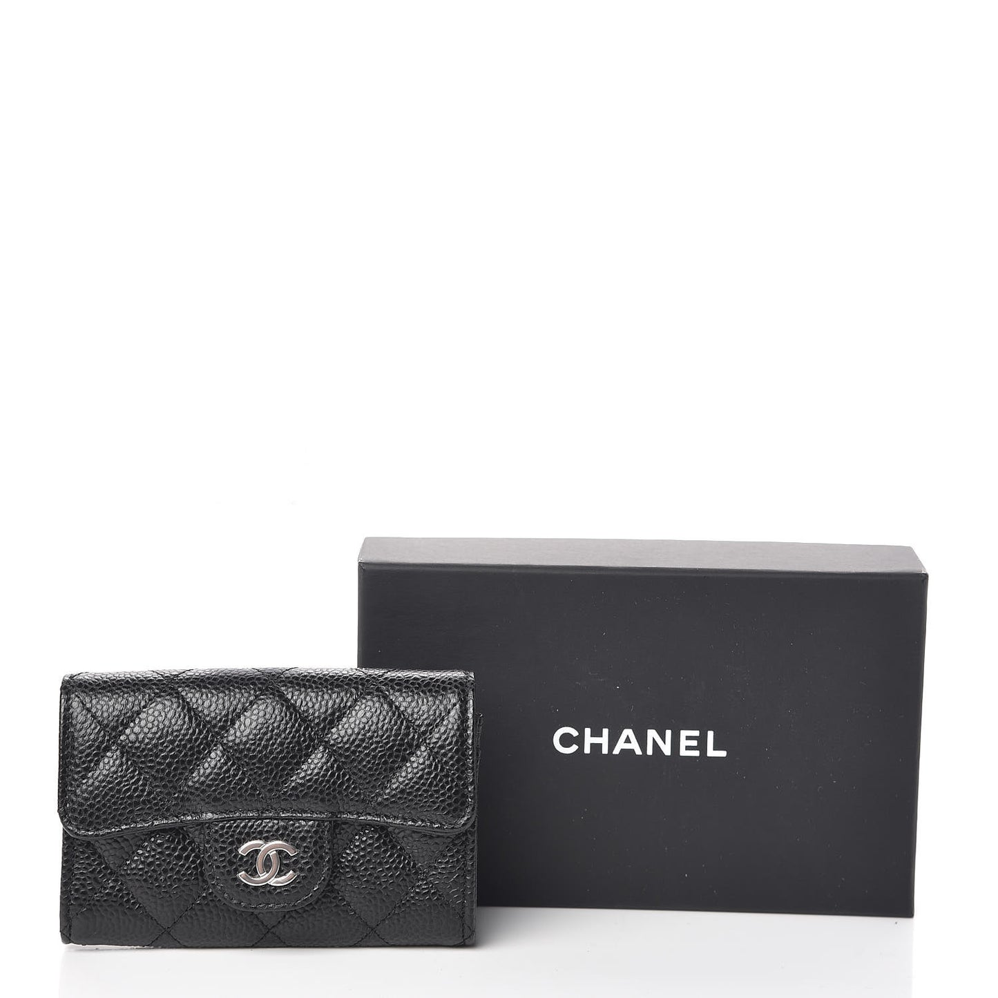 Caviar Quilted Flap Card Holder Wallet Black