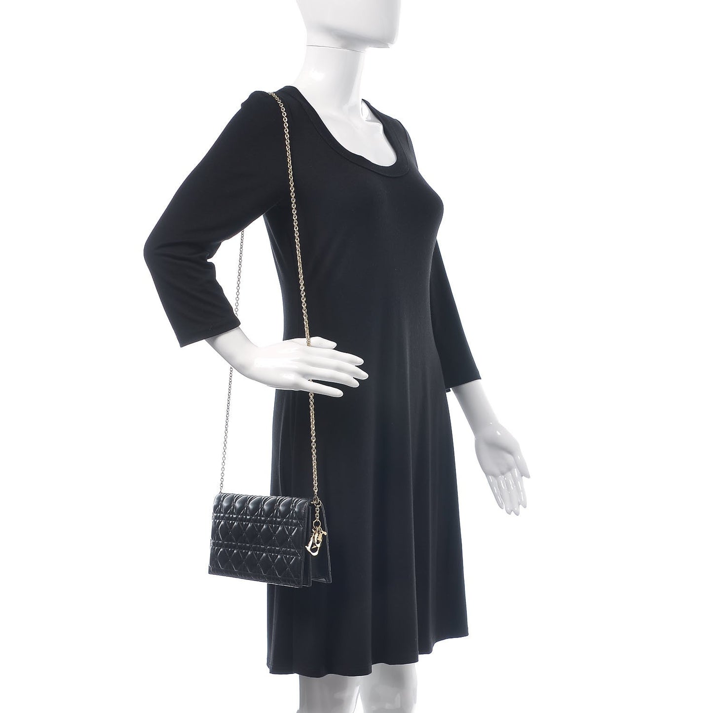 Lambskin Cannage Lady Dior Convertible Clutch Black