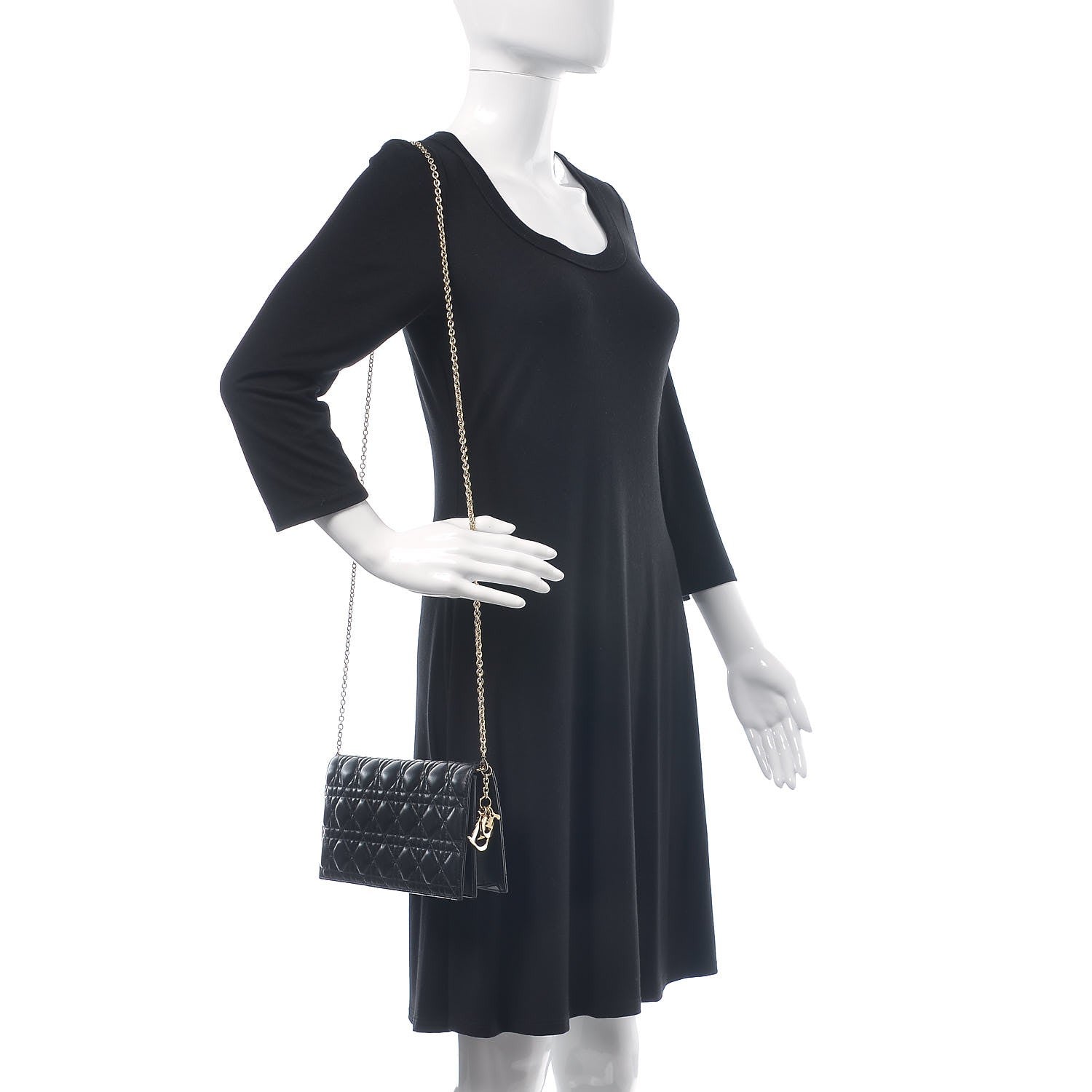 Christian Dior Lambskin Cannage Lady Dior Convertible Clutch Black 2 of 7