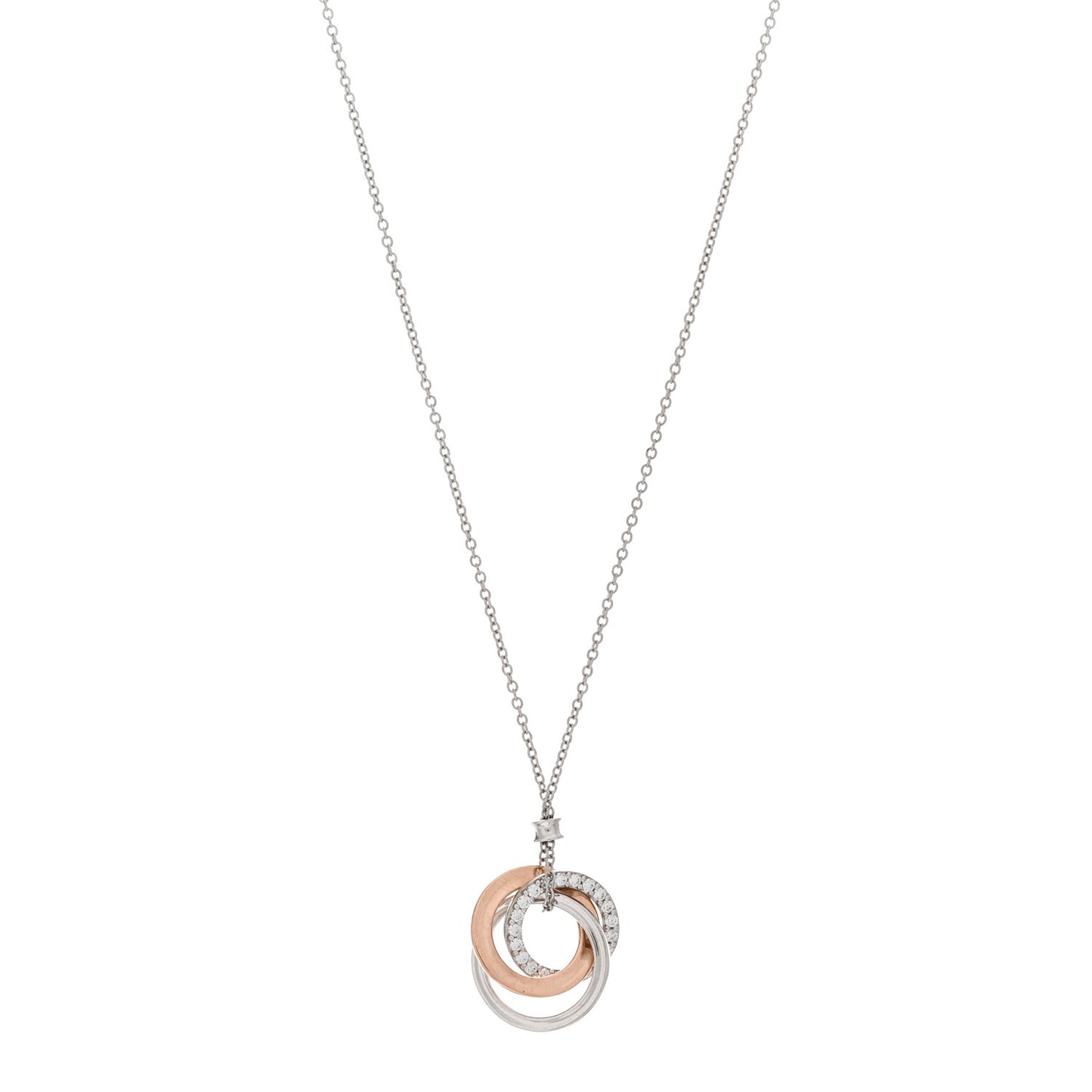 18K White Rose Gold Diamond 1837 Triple Interlocking Circles Pendant Necklace