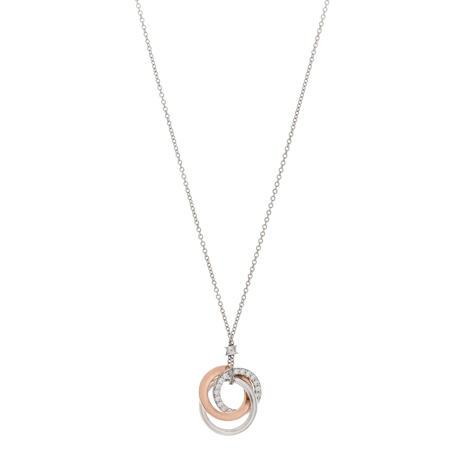 Tiffany 18K White Rose Gold Diamond 1837 Triple Interlocking Circles Pendant Necklace 1 of 4