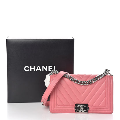 Chanel Calfskin Chevron Quilted Medium Boy Flap Pink 11 of 11