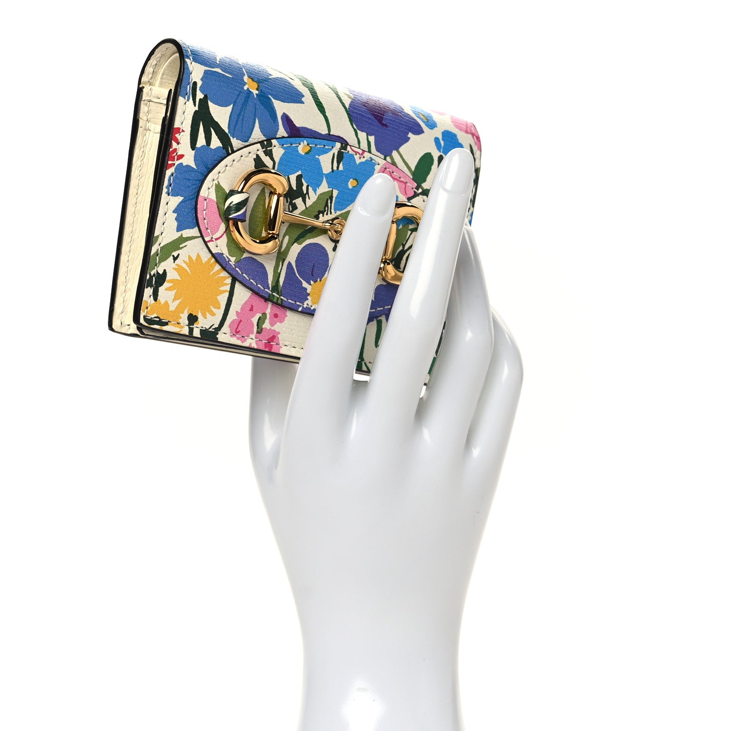 Gucci X KEN SCOTT New Shangai Calfskin Jardin D'Avril Floral Print Horsebit 1955 Card Case Wallet Ivory Pink 2 of 8