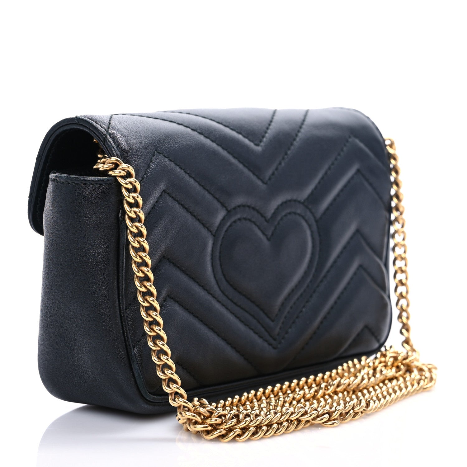 Gucci Calfskin Matelasse Super Mini GG Marmont Shoulder Bag Black 3 of 7