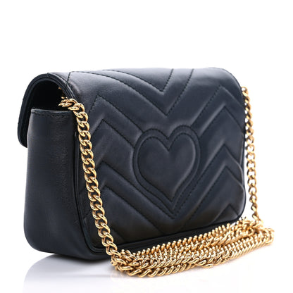 Gucci Calfskin Matelasse Super Mini GG Marmont Shoulder Bag Black 3 of 7
