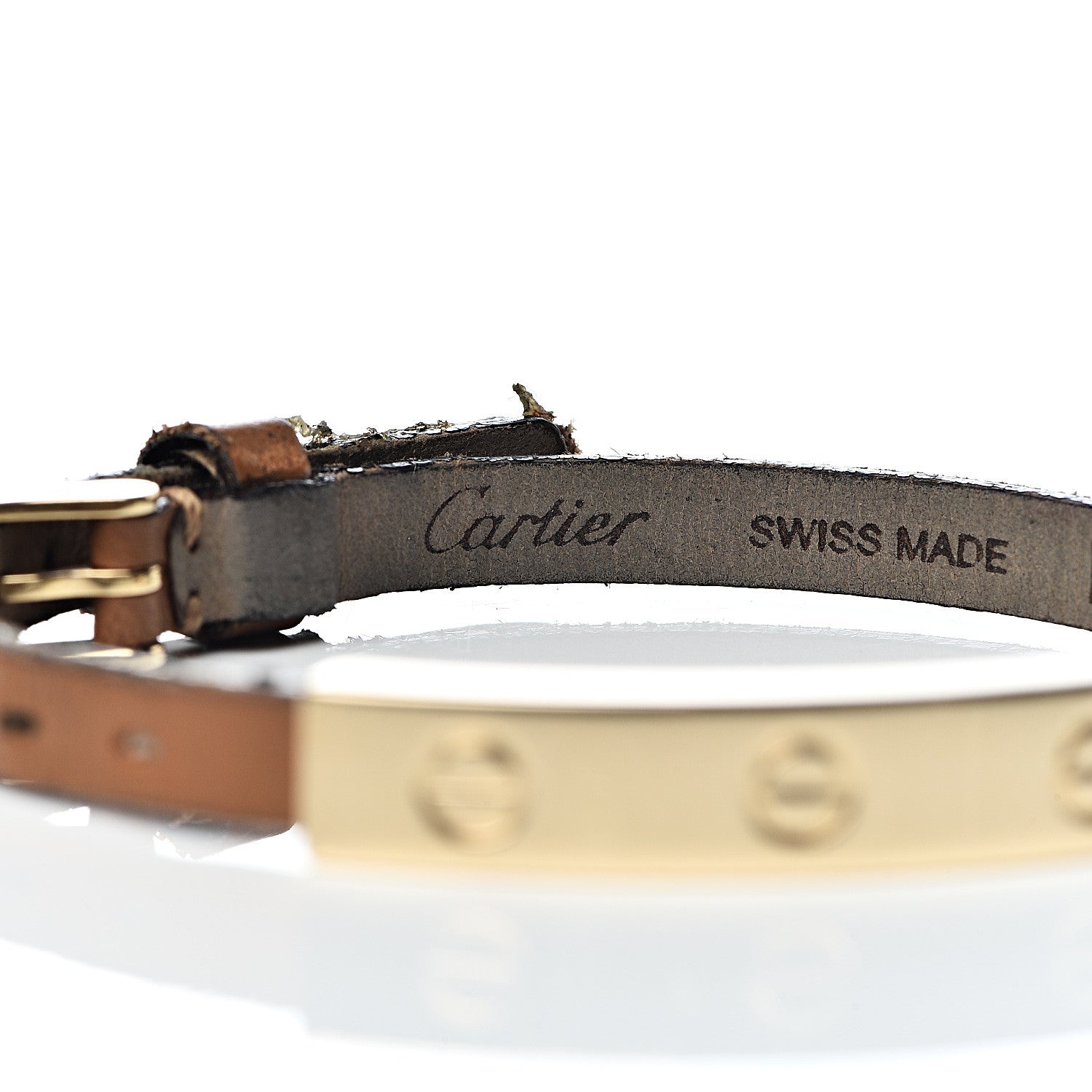 Cartier 18K Yellow Gold Calfskin 3 Motif LOVE Bracelet Brown 4 of 9