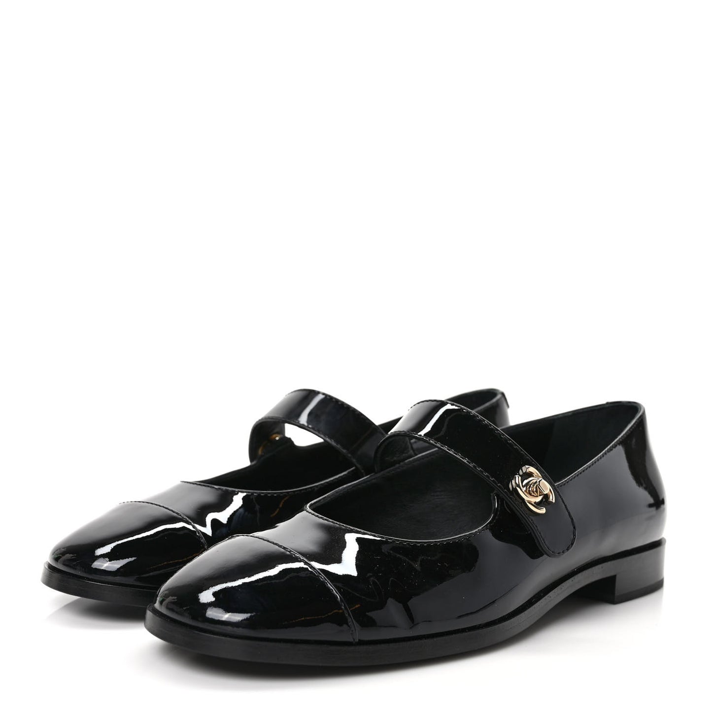 Patent Calfskin Mary Janes Flats 38.5 Black