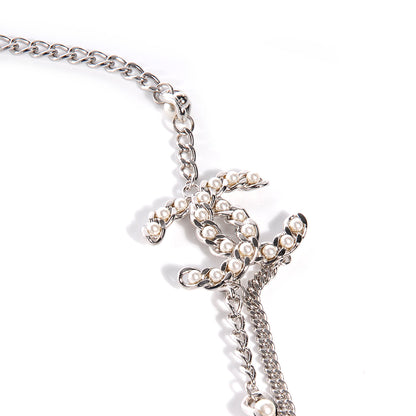 Chanel Pearl CC Long Chain Necklace Silver 5 of 6