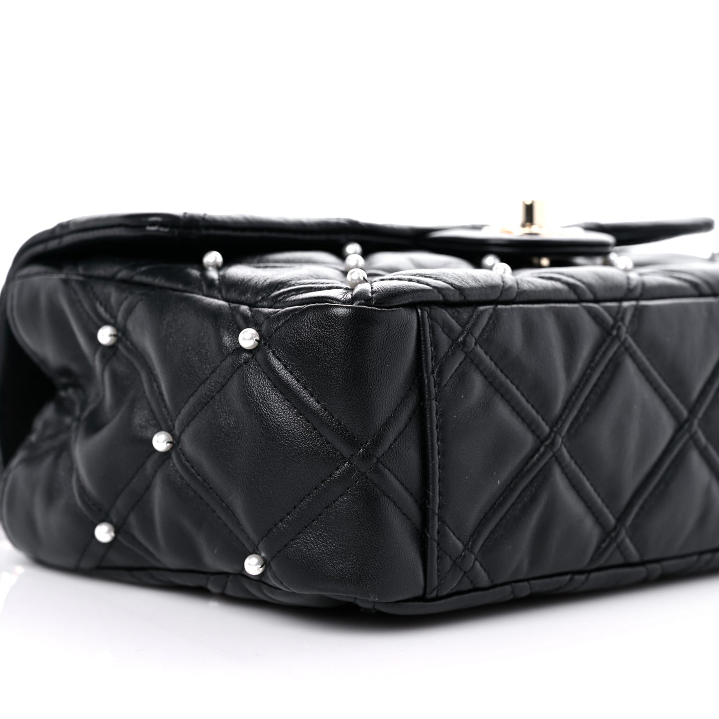 Lambskin Quilted Pearl Studded Flap Black