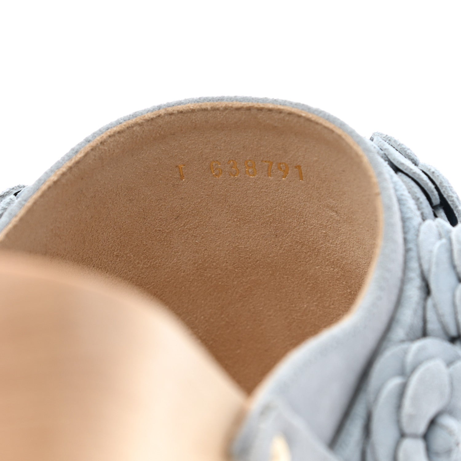 Chanel Suede Calfskin Camellia Mules 38 Light Blue 8 of 9