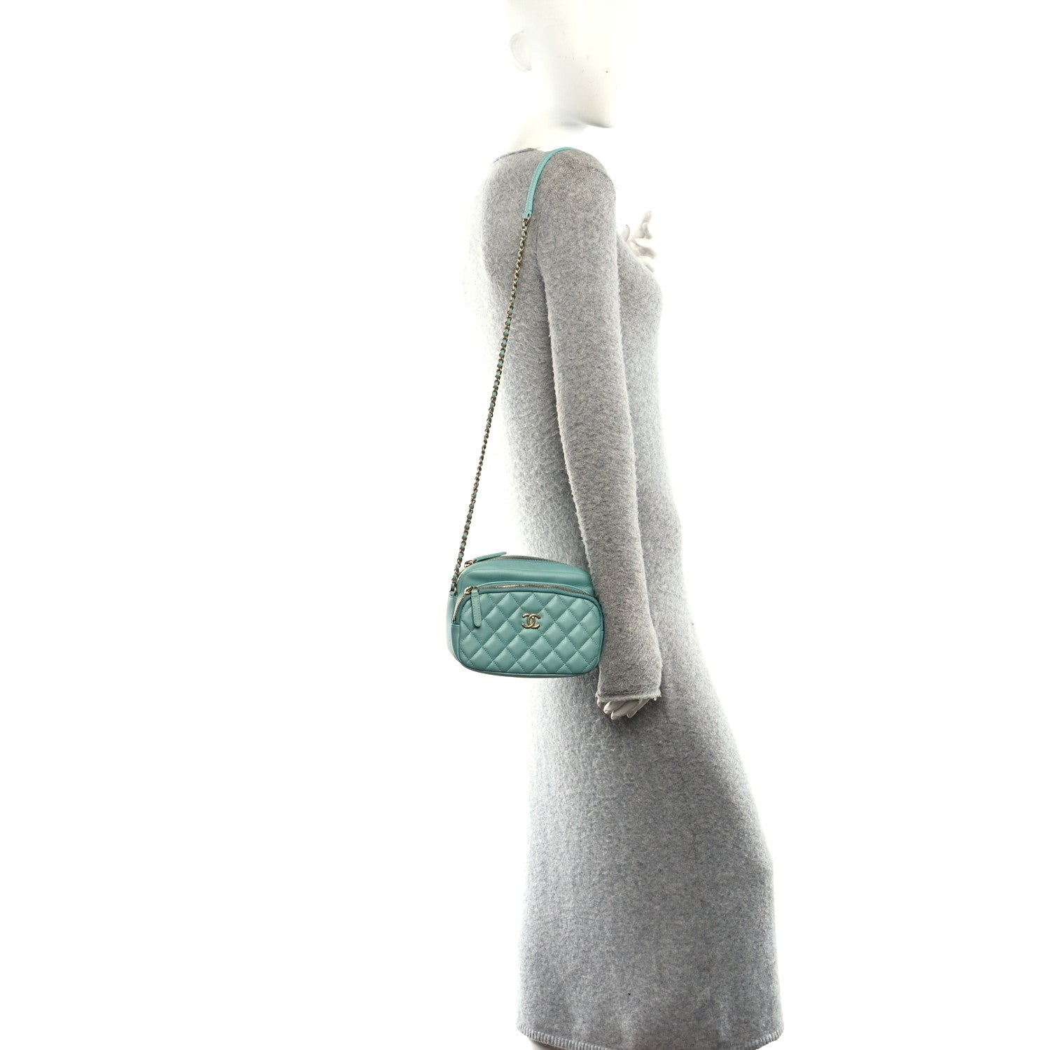 Chanel Calfskin Quilted Day Trips Camera Case Turquoise 2 of 11