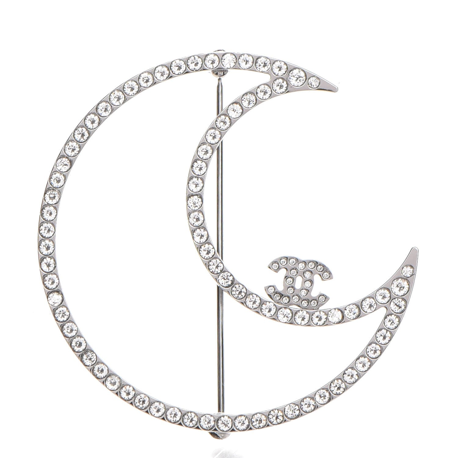 Chanel Ruthenium Crystal CC Moon Brooch 1 of 5