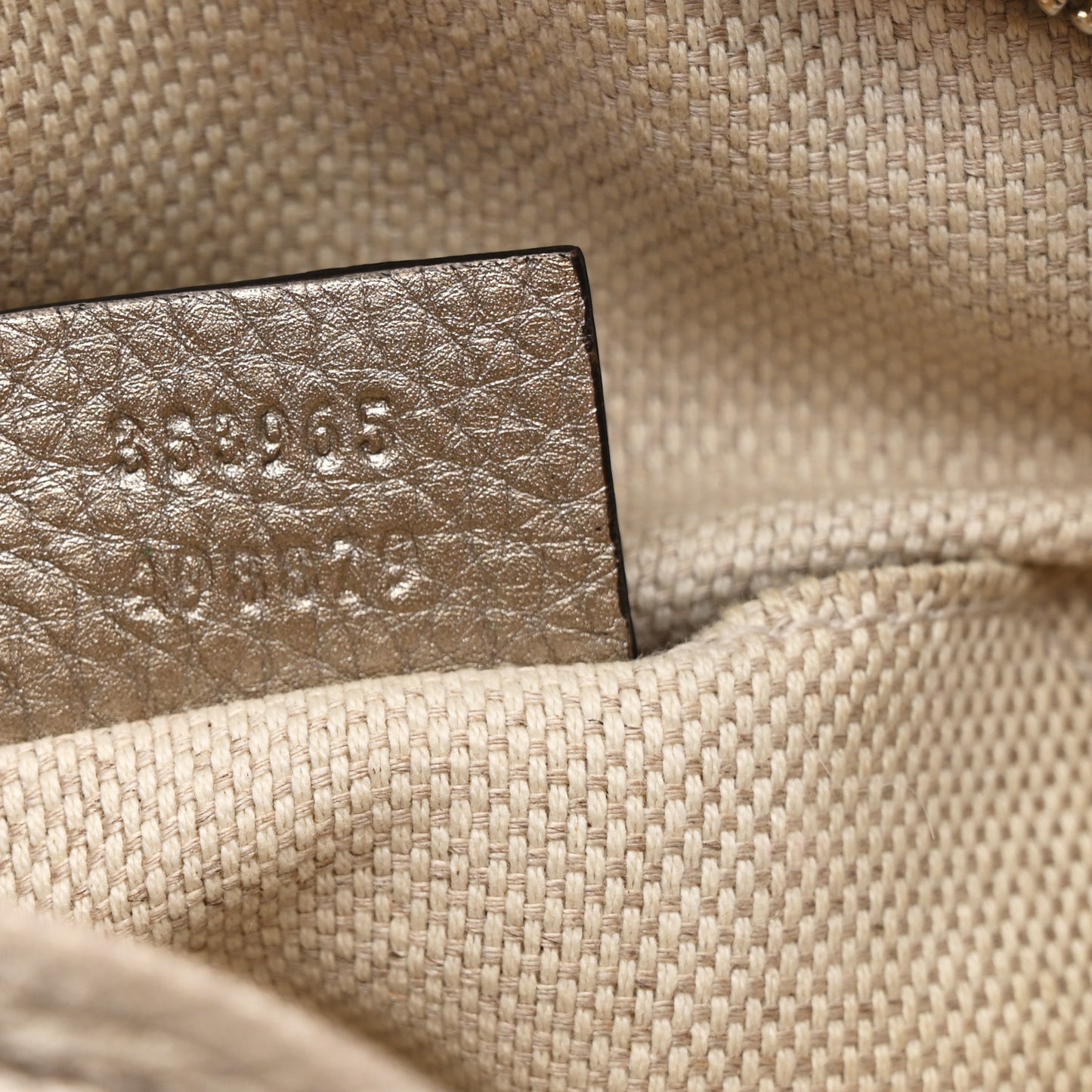 Metallic Pebbled Calfskin Mini Soho Chain Bag Golden Beige