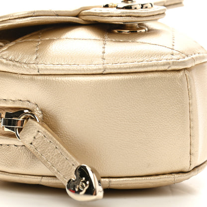Chanel Metallic Lambskin Quilted CC In Love Heart Coin Purse With Chain Gold 8 of 10