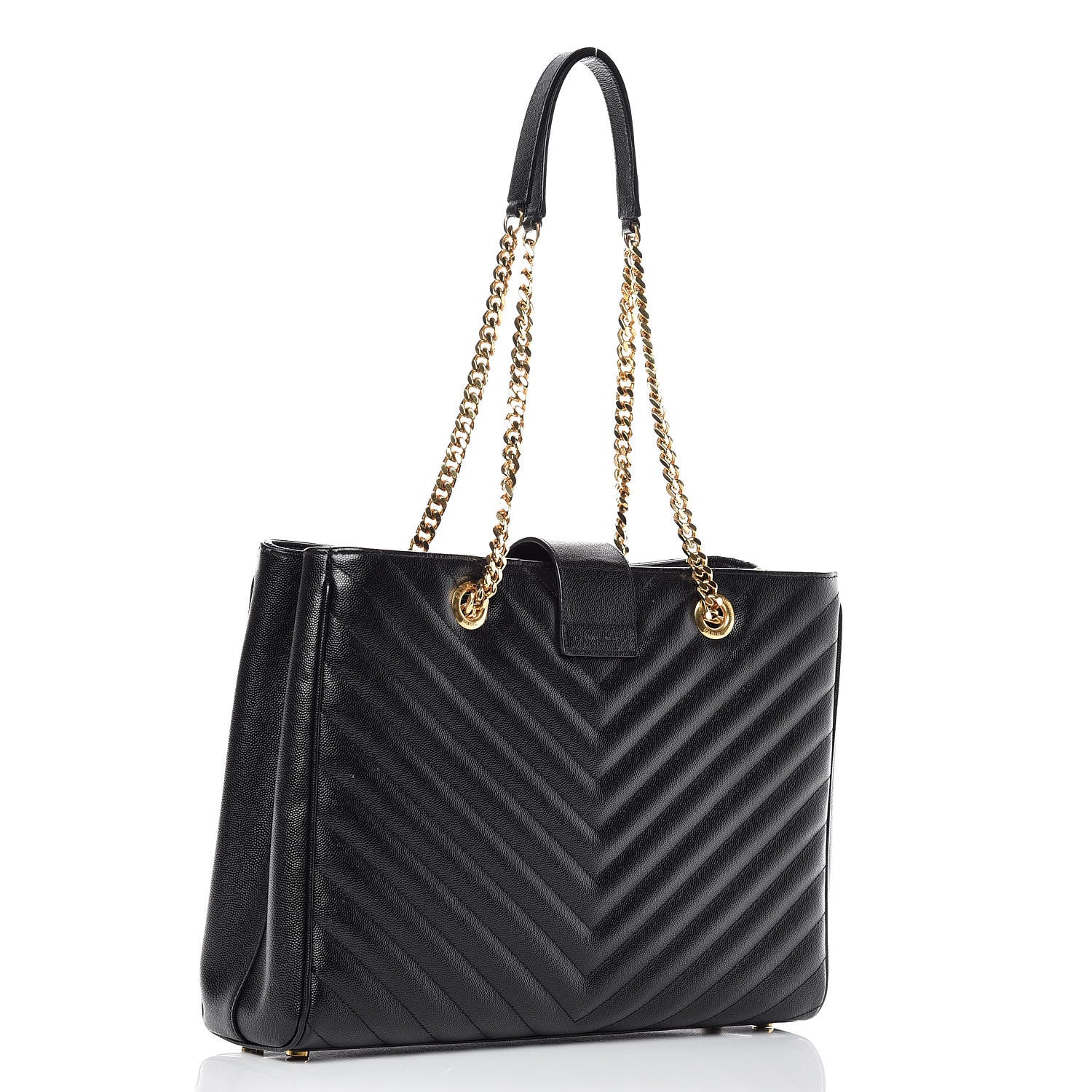 Saint Laurent Grain De Poudre Matelasse Chevron Monogram Shopping Bag Black 3 of 12