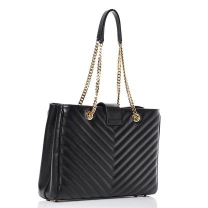 Saint Laurent Grain De Poudre Matelasse Chevron Monogram Shopping Bag Black 3 of 12