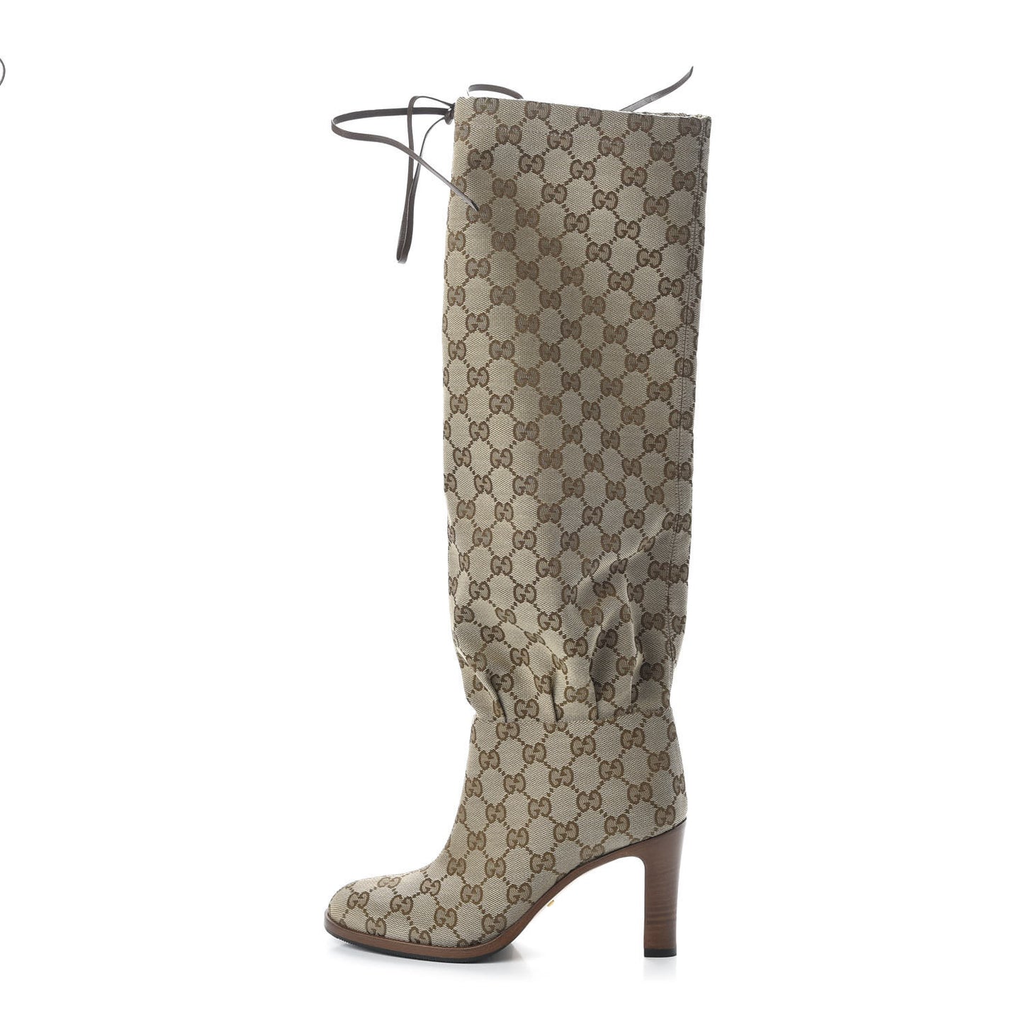 Monogram Lisa Mid Heel Boots 36 Beige Ebony