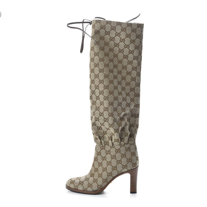 Gucci Monogram Lisa Mid Heel Boots 36 Beige Ebony 1 of 6