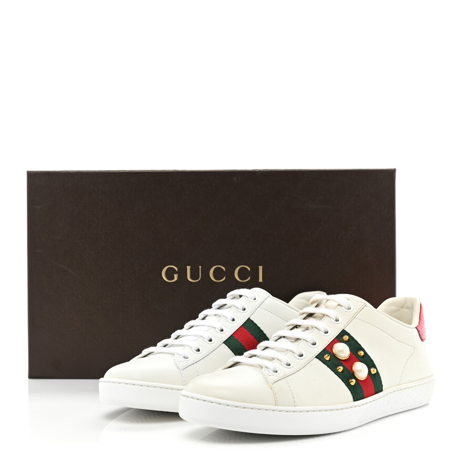 Gucci Calfskin Web Pearl Studded Womens Ace Sneakers 37.5 White 14 of 14